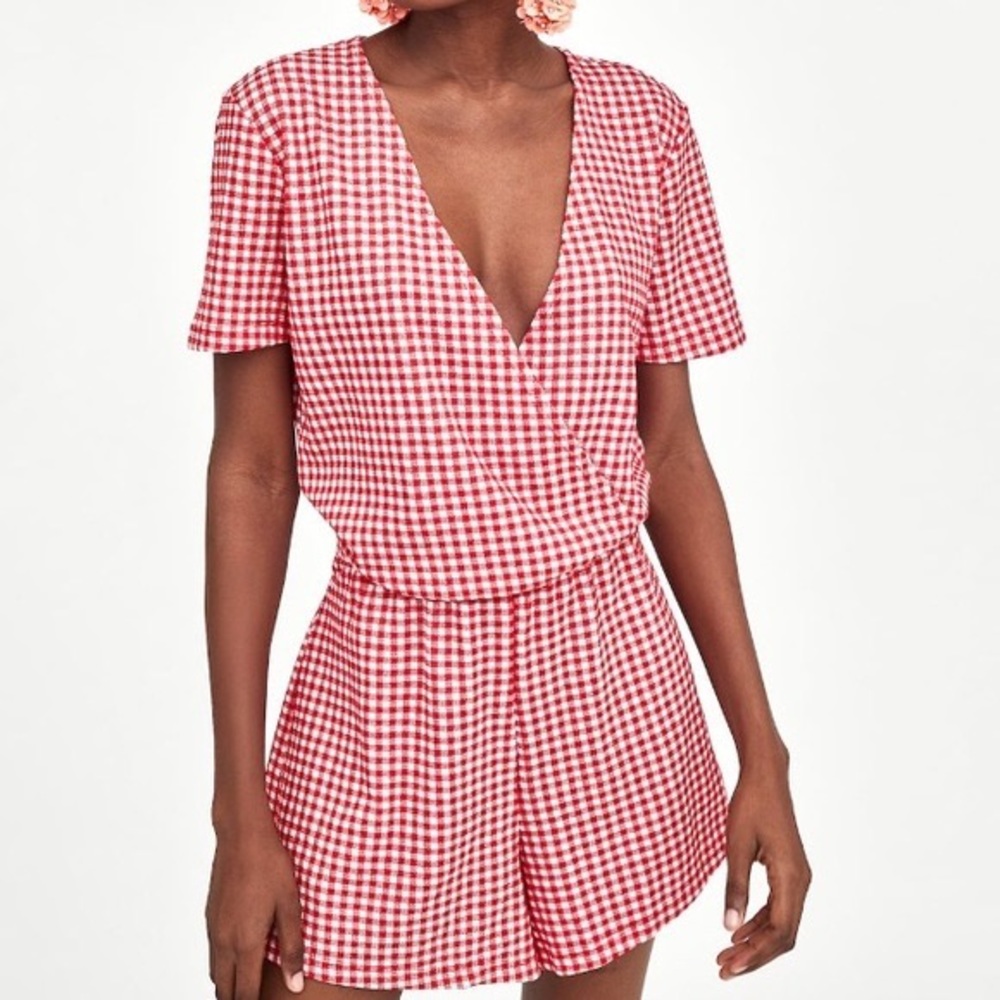 Zara Red Checkered Romper